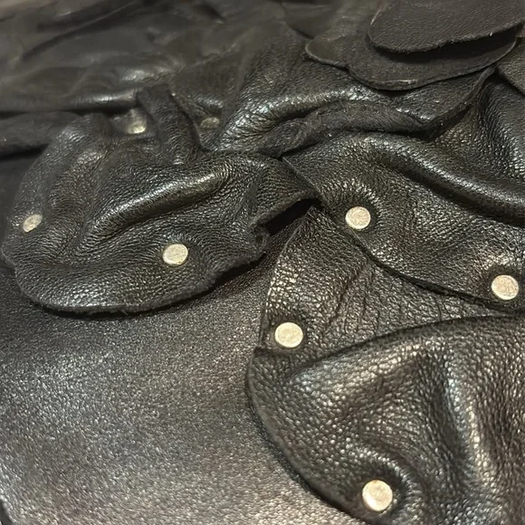 Valentino Garavani Black Heeled Moto Boots Tea Rose Studded Italian Leather 37.5 - Picture 3 of 10